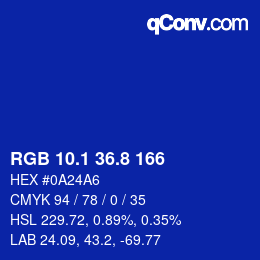 カラーコード: RGB 10.1 36.8 166 | qconv.com