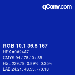 カラーコード: RGB 10.1 36.8 167 | qconv.com