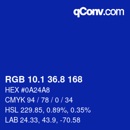 カラーコード: RGB 10.1 36.8 168 | qconv.com