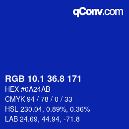 カラーコード: RGB 10.1 36.8 171 | qconv.com