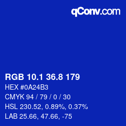 カラーコード: RGB 10.1 36.8 179 | qconv.com
