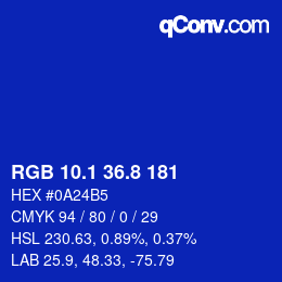 カラーコード: RGB 10.1 36.8 181 | qconv.com