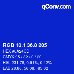 カラーコード: RGB 10.1 36.8 205 | qconv.com