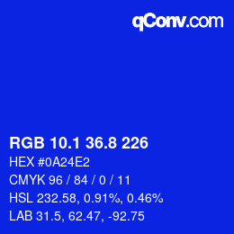カラーコード: RGB 10.1 36.8 226 | qconv.com