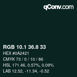 カラーコード: RGB 10.1 36.8 33 | qconv.com