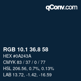 カラーコード: RGB 10.1 36.8 58 | qconv.com