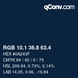 カラーコード: RGB 10.1 36.8 63.4 | qconv.com