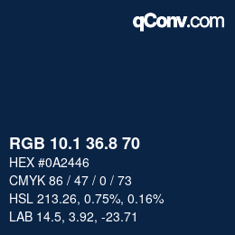 Color code: RGB 10.1 36.8 70 | qconv.com