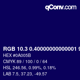 カラーコード: RGB 10.3 0.40000000000001 91 | qconv.com