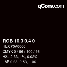 カラーコード: RGB 10.3 0.4 0 | qconv.com