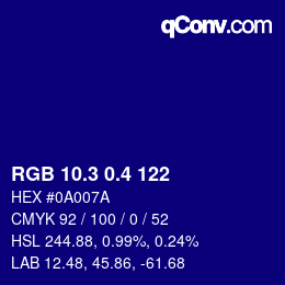 カラーコード: RGB 10.3 0.4 122 | qconv.com