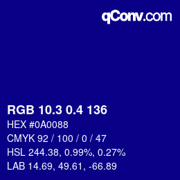 カラーコード: RGB 10.3 0.4 136 | qconv.com