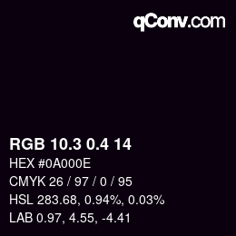 カラーコード: RGB 10.3 0.4 14 | qconv.com