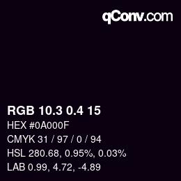 カラーコード: RGB 10.3 0.4 15 | qconv.com