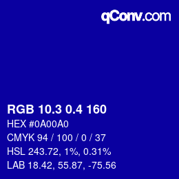 カラーコード: RGB 10.3 0.4 160 | qconv.com