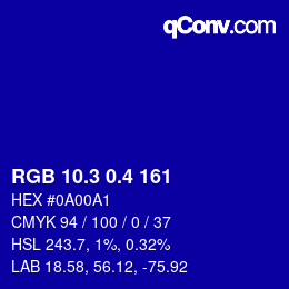 カラーコード: RGB 10.3 0.4 161 | qconv.com