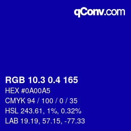 カラーコード: RGB 10.3 0.4 165 | qconv.com