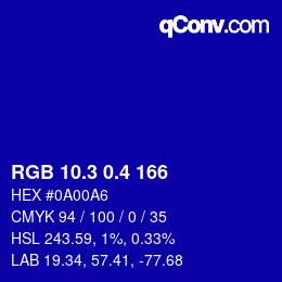 カラーコード: RGB 10.3 0.4 166 | qconv.com