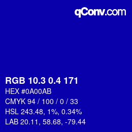 カラーコード: RGB 10.3 0.4 171 | qconv.com