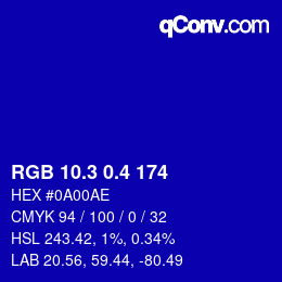 カラーコード: RGB 10.3 0.4 174 | qconv.com
