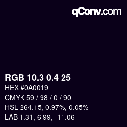 カラーコード: RGB 10.3 0.4 25 | qconv.com