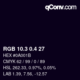カラーコード: RGB 10.3 0.4 27 | qconv.com
