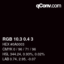カラーコード: RGB 10.3 0.4 3 | qconv.com