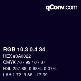 カラーコード: RGB 10.3 0.4 34 | qconv.com