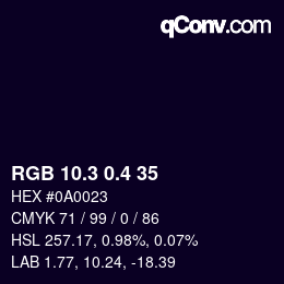 カラーコード: RGB 10.3 0.4 35 | qconv.com
