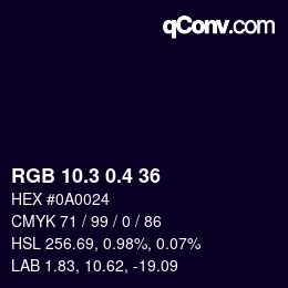 カラーコード: RGB 10.3 0.4 36 | qconv.com