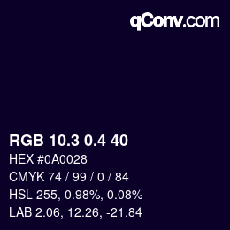 カラーコード: RGB 10.3 0.4 40 | qconv.com
