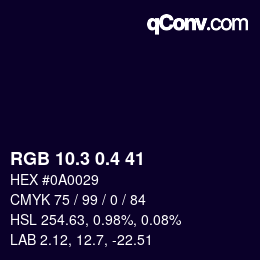 カラーコード: RGB 10.3 0.4 41 | qconv.com