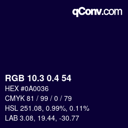 カラーコード: RGB 10.3 0.4 54 | qconv.com
