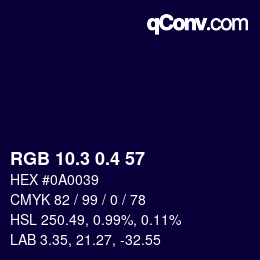 カラーコード: RGB 10.3 0.4 57 | qconv.com