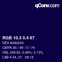 カラーコード: RGB 10.3 0.4 67 | qconv.com