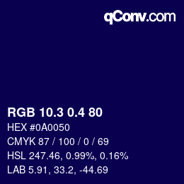カラーコード: RGB 10.3 0.4 80 | qconv.com