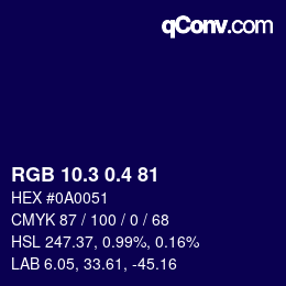 カラーコード: RGB 10.3 0.4 81 | qconv.com