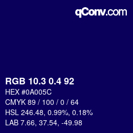 カラーコード: RGB 10.3 0.4 92 | qconv.com
