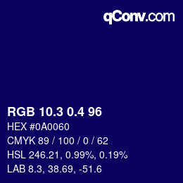 カラーコード: RGB 10.3 0.4 96 | qconv.com