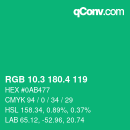 カラーコード: RGB 10.3 180.4 119 | qconv.com