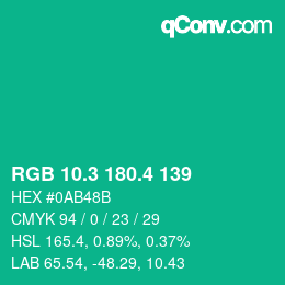 カラーコード: RGB 10.3 180.4 139 | qconv.com
