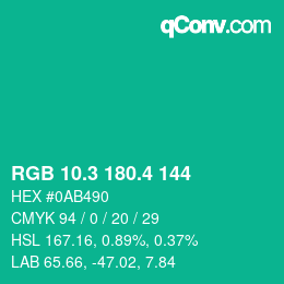 カラーコード: RGB 10.3 180.4 144 | qconv.com