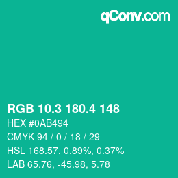 カラーコード: RGB 10.3 180.4 148 | qconv.com