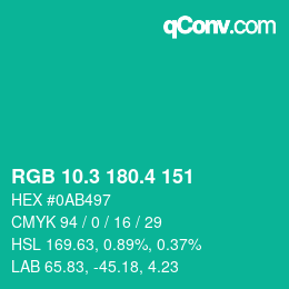 カラーコード: RGB 10.3 180.4 151 | qconv.com
