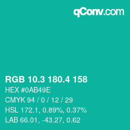 カラーコード: RGB 10.3 180.4 158 | qconv.com