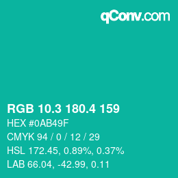 カラーコード: RGB 10.3 180.4 159 | qconv.com