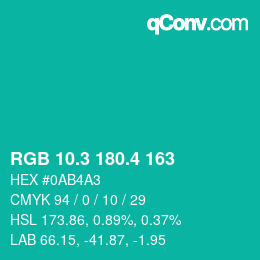 カラーコード: RGB 10.3 180.4 163 | qconv.com