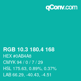 カラーコード: RGB 10.3 180.4 168 | qconv.com