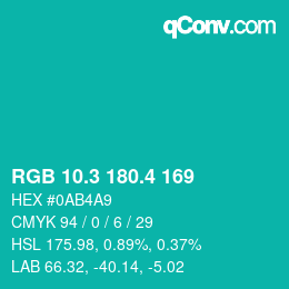 カラーコード: RGB 10.3 180.4 169 | qconv.com