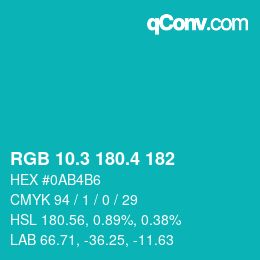 カラーコード: RGB 10.3 180.4 182 | qconv.com